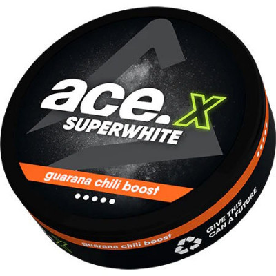Снюс Ace X Superwhite Guarana Chili Boost 20 мг/г (бестабачный, тонкий)